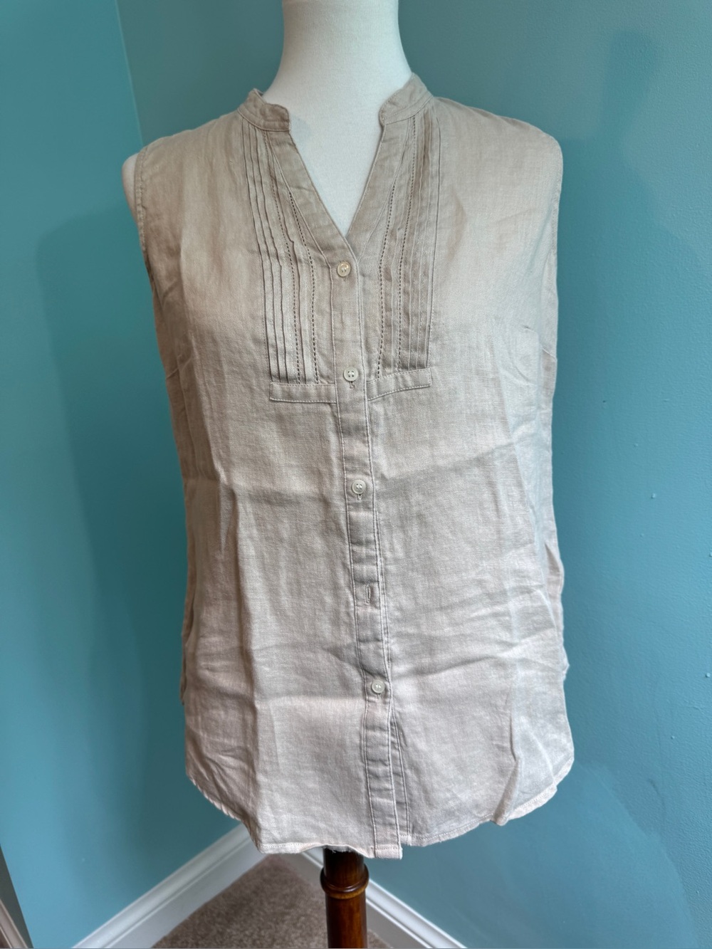 Charter Club Sleeveless Linen Button-Front Top in Taupe